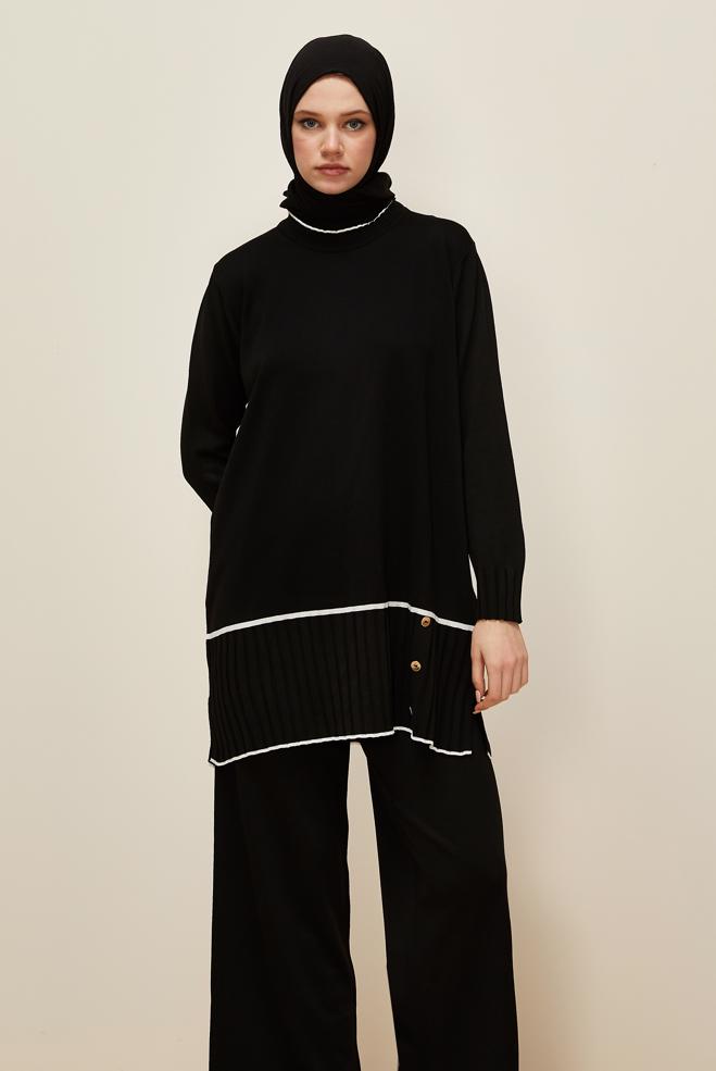 Hijab clothing BLACK KNITWEAR PANTSUIT 45864 - ALVİNA