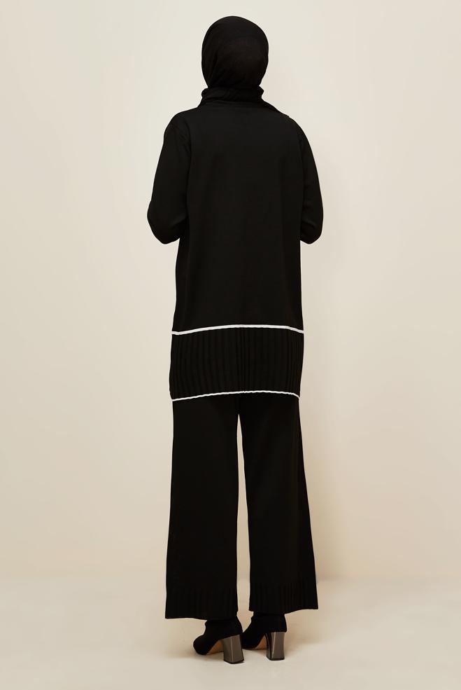 Hijab clothing BLACK KNITWEAR PANTSUIT 45864 - ALVİNA