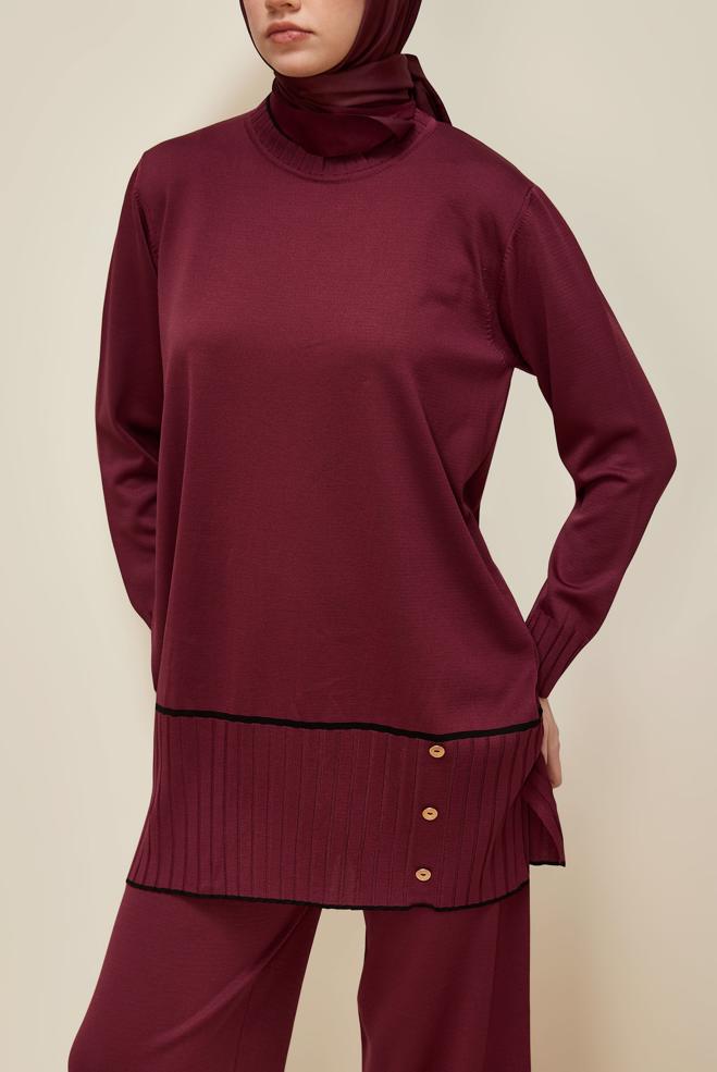 Tesettür giyim BORDO PANTOLONLU TRİKO TAKIM 45864 - ALVİNA