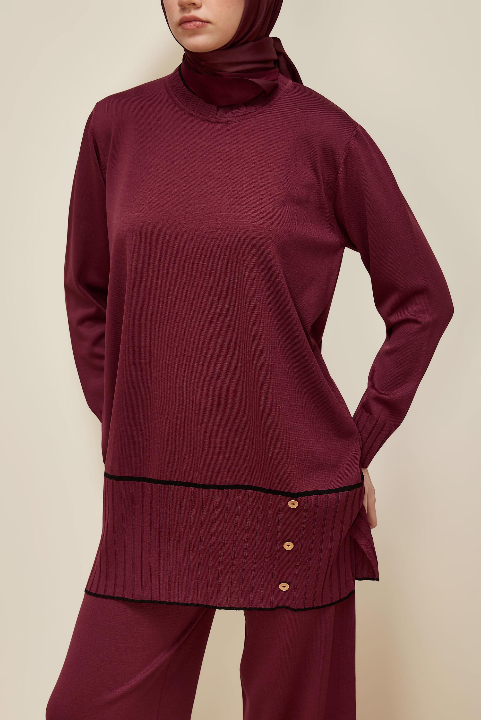 Tesettür giyim BORDO PANTOLONLU TRİKO TAKIM 45864