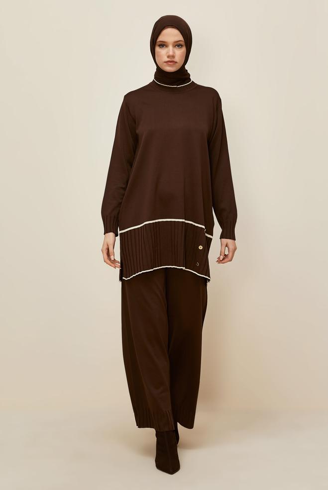 Hijab clothing BROWN KNITWEAR PANTSUIT 45864 - ALVİNA
