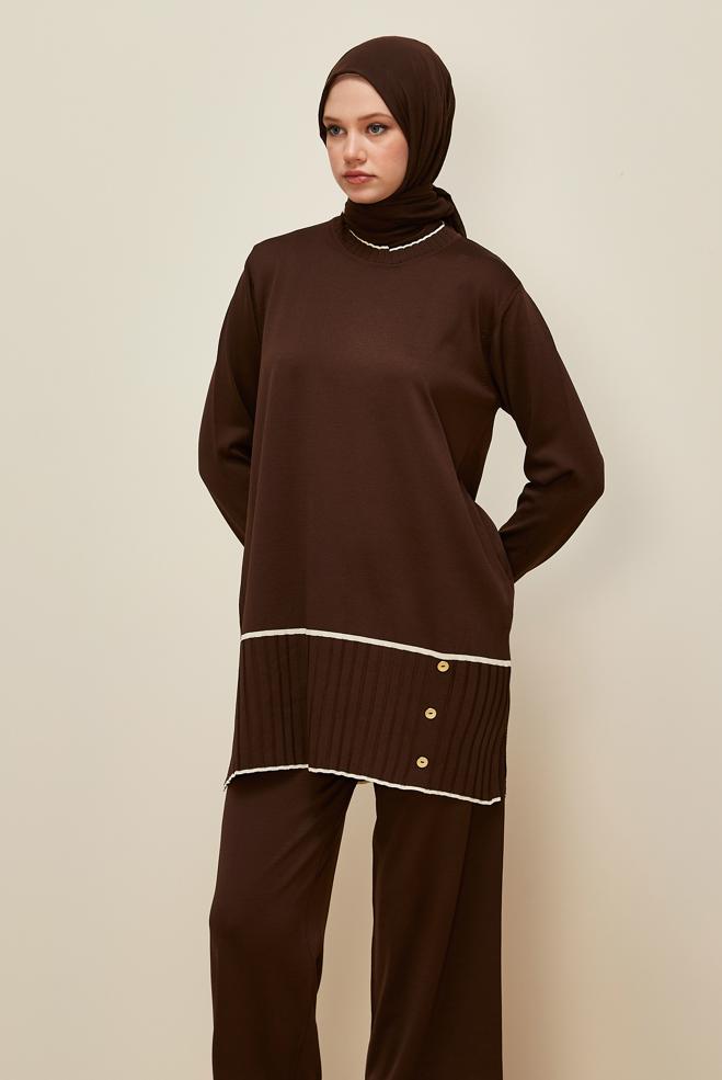 Hijab clothing BROWN KNITWEAR PANTSUIT 45864 - ALVİNA