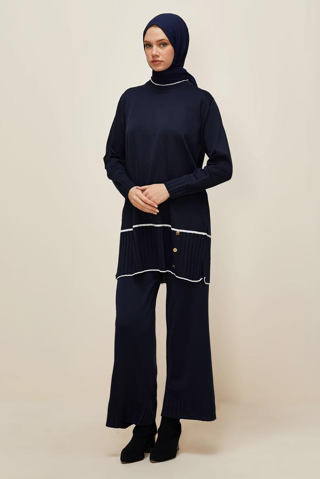 Hijab clothing NAVY BLUE KNITWEAR PANTSUIT 45864 - ALVİNA