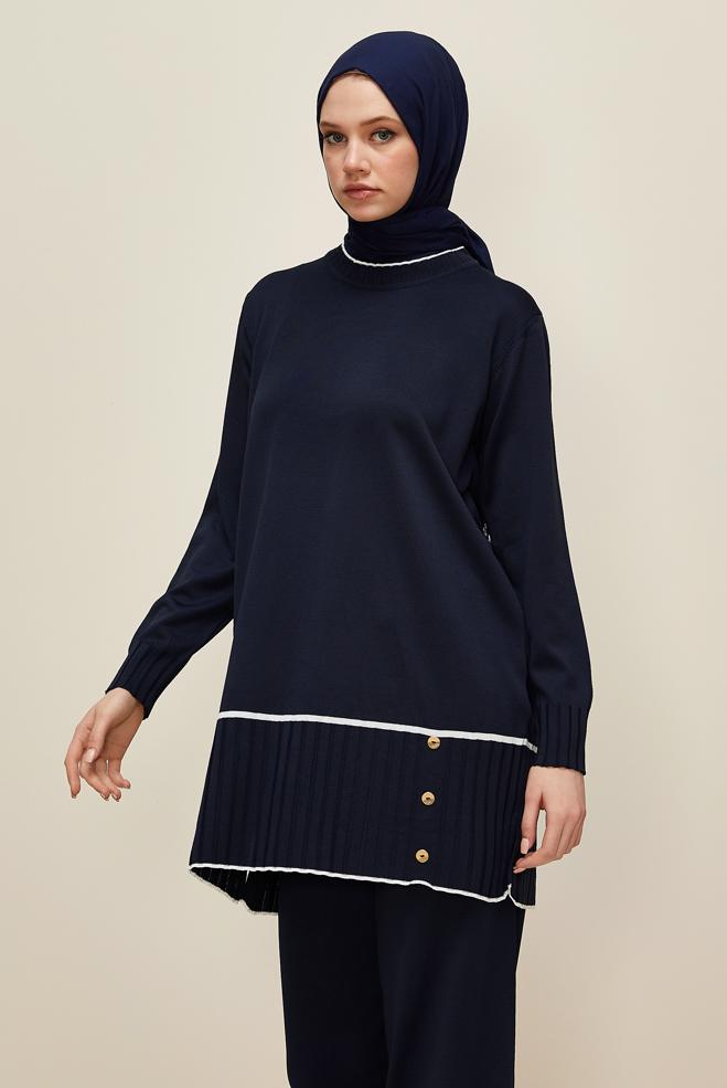 Hijab clothing NAVY BLUE KNITWEAR PANTSUIT 45864 - ALVİNA