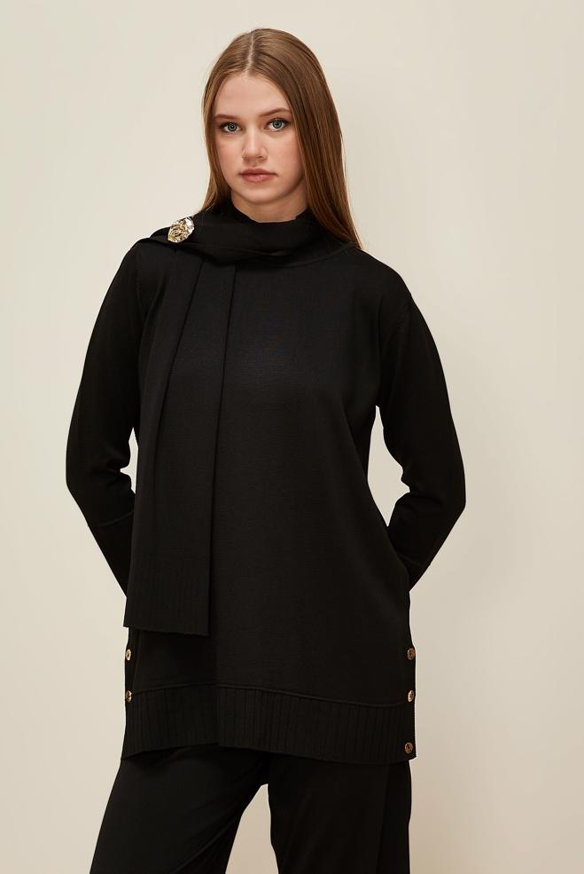 Vêtements hijab NOIR ENSEMBLE PANTALON EN TRICOT 45865 - ALVİNA