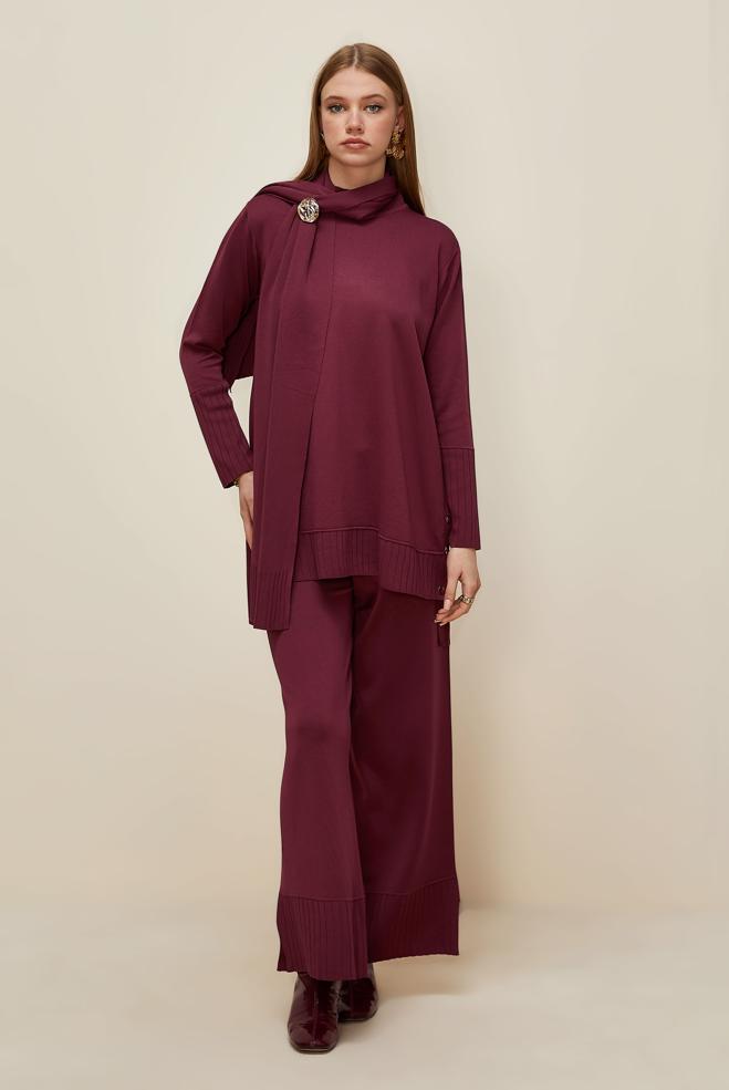 Vêtements hijab ROUGE BORDEAUX ENSEMBLE PANTALON EN TRICOT 45865 - ALVİNA