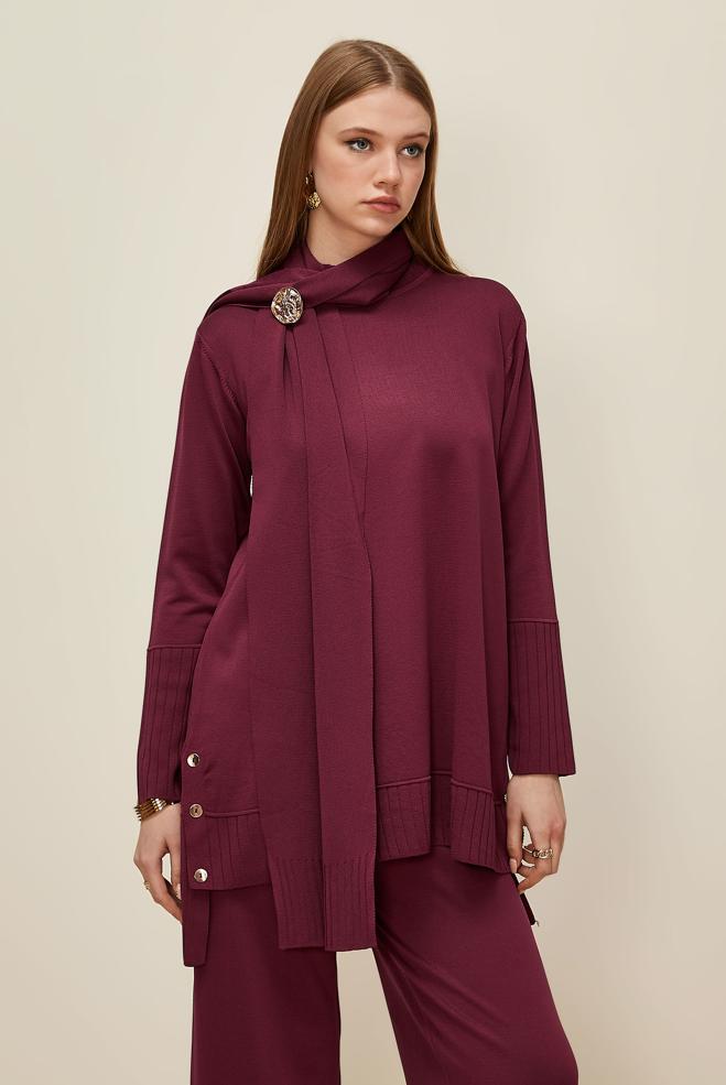 Vêtements hijab ROUGE BORDEAUX ENSEMBLE PANTALON EN TRICOT 45865 - ALVİNA