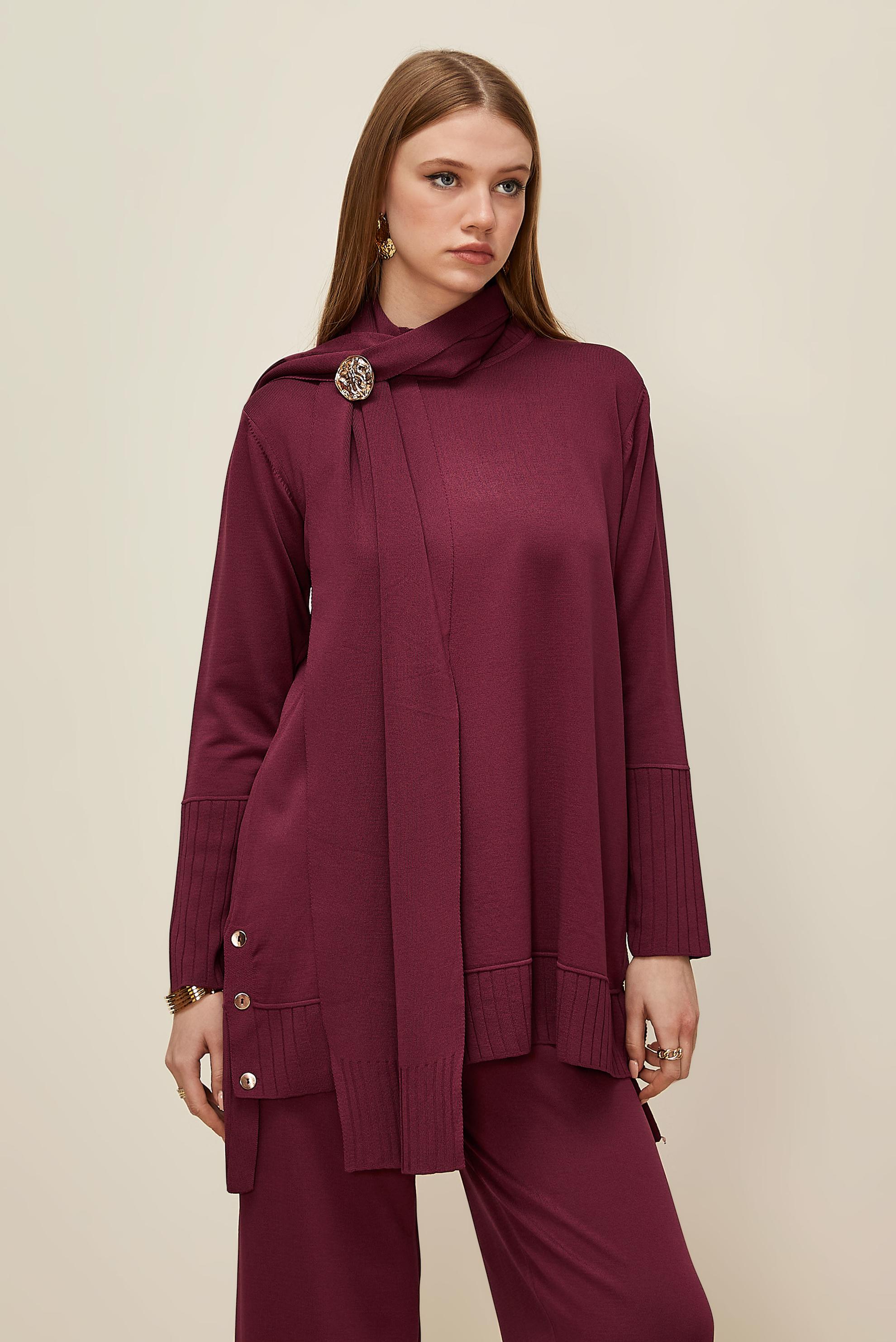 Hijab clothing CLARET RED KNITWEAR PANTSUIT 45865