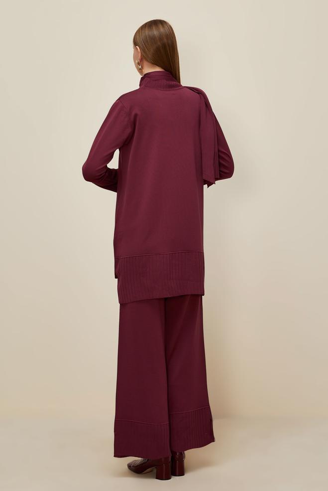 Vêtements hijab ROUGE BORDEAUX ENSEMBLE PANTALON EN TRICOT 45865 - ALVİNA