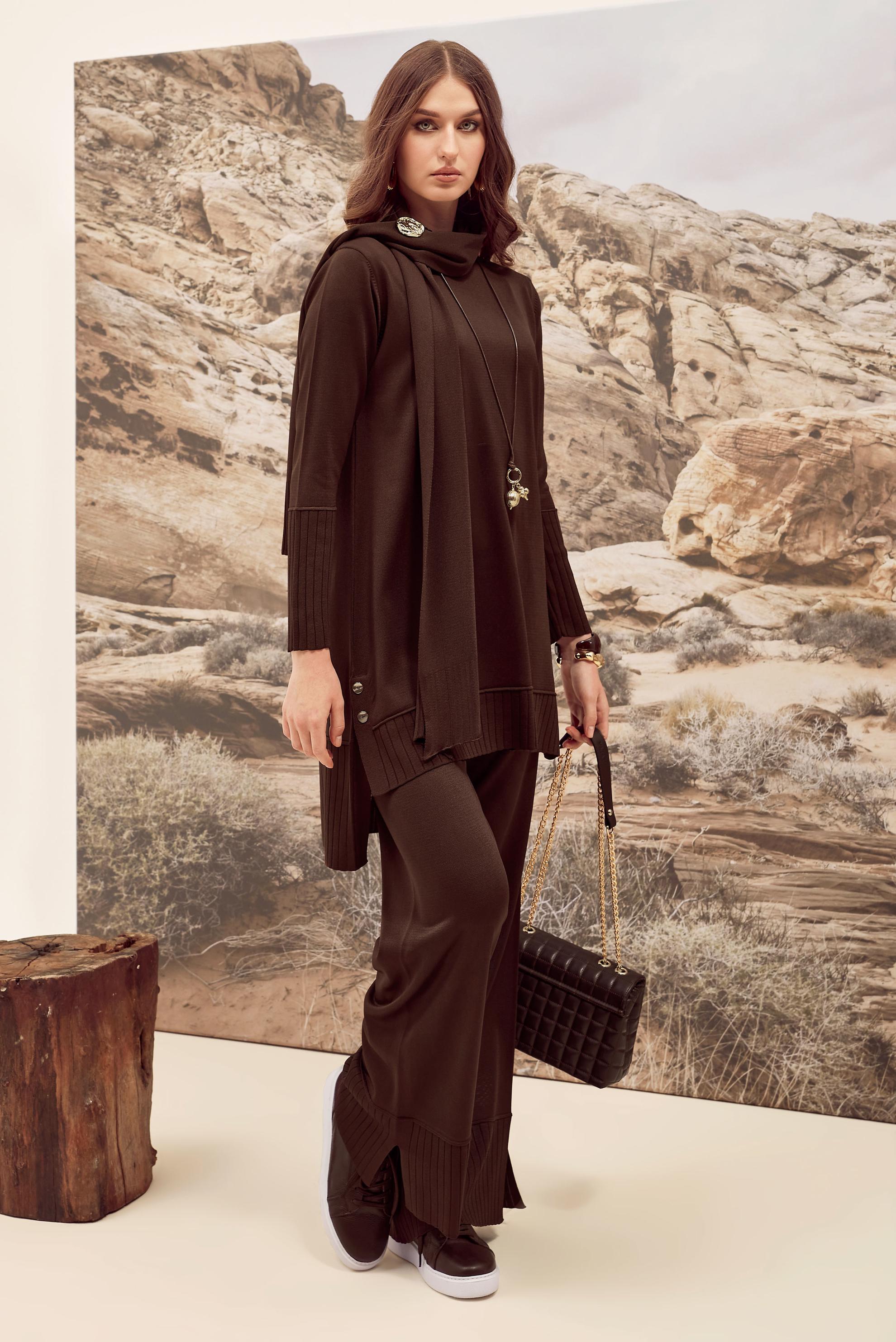 Hijab clothing BROWN KNITWEAR PANTSUIT 45865
