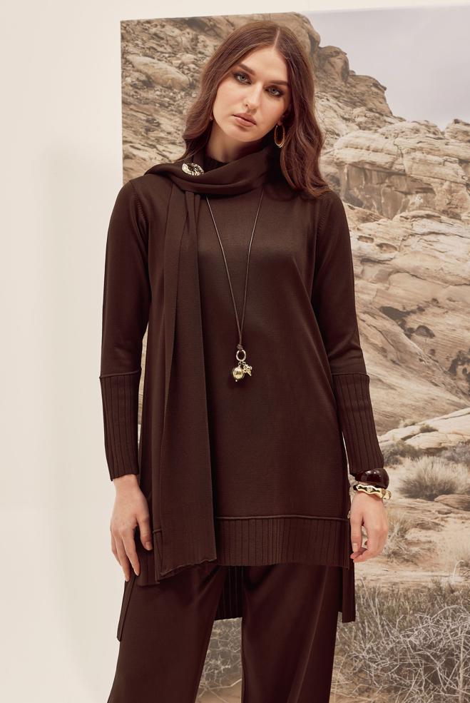Hijab clothing BROWN KNITWEAR PANTSUIT 45865 - ALVİNA