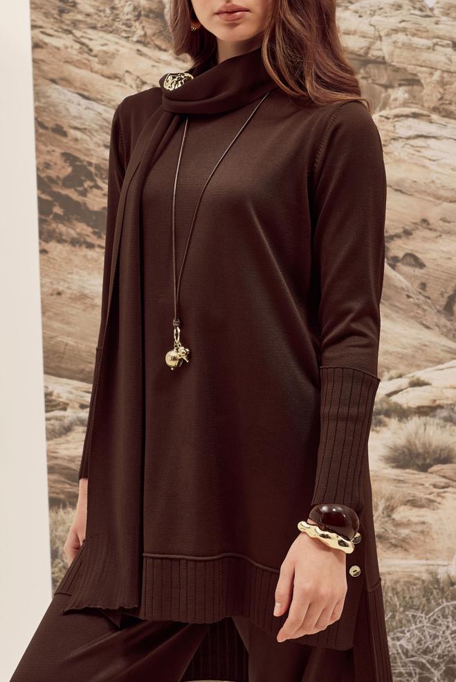 Hijab clothing BROWN KNITWEAR PANTSUIT 45865 - ALVİNA