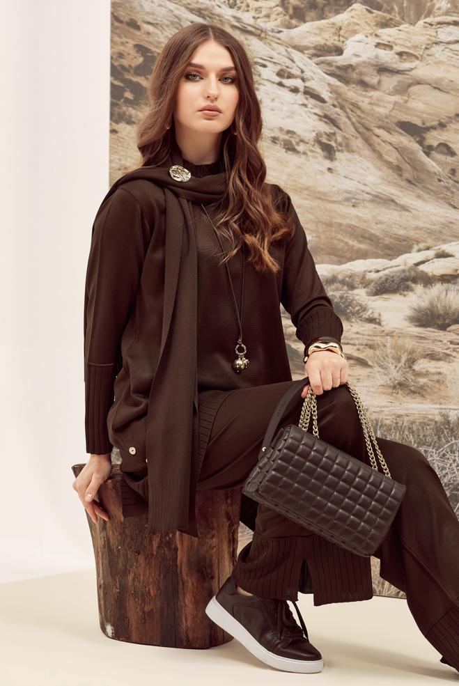 Hijab clothing BROWN KNITWEAR PANTSUIT 45865 - ALVİNA
