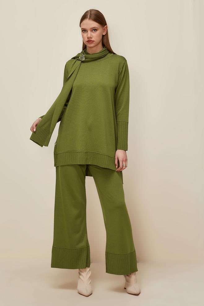 Vêtements hijab VERT ENSEMBLE PANTALON EN TRICOT 45865 - ALVİNA