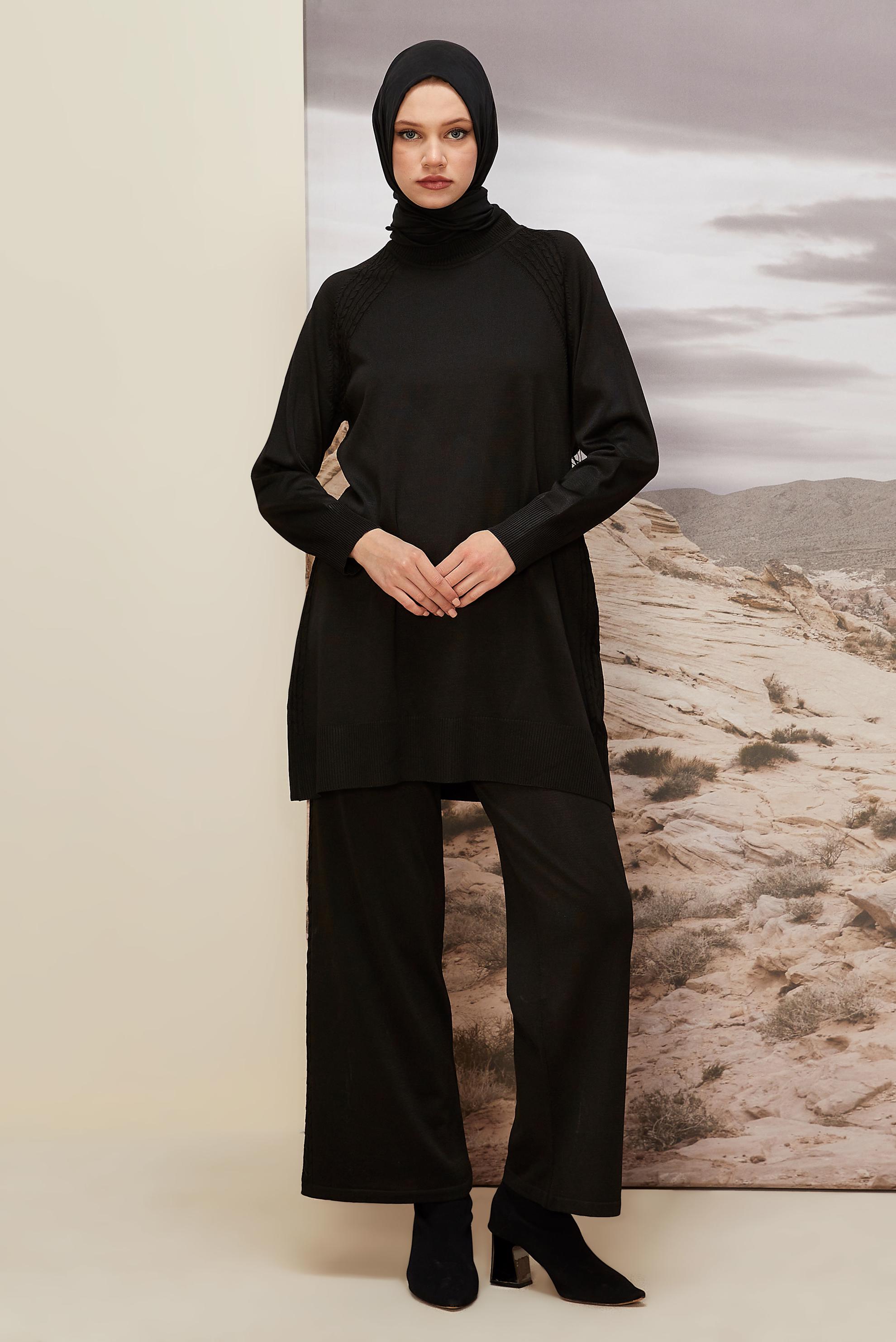 Hijab clothing BLACK KNITWEAR PANTSUIT 45866