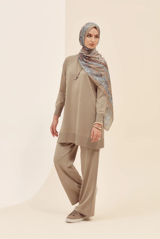 Vêtements hijab BEIGE ENSEMBLE PANTALON EN MAILLE 45866 - ALVİNA