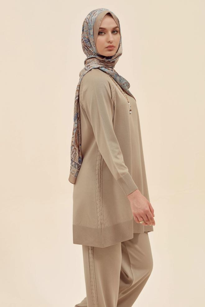 Vêtements hijab BEIGE ENSEMBLE PANTALON EN MAILLE 45866 - ALVİNA
