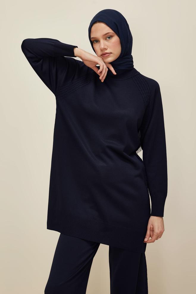 Vêtements hijab BLEU MARINE ENSEMBLE PANTALON EN MAILLE 45866 - ALVİNA