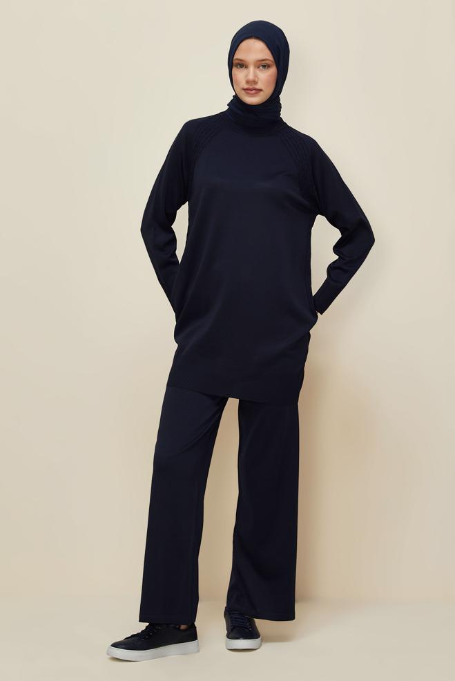 Vêtements hijab BLEU MARINE ENSEMBLE PANTALON EN MAILLE 45866 - ALVİNA