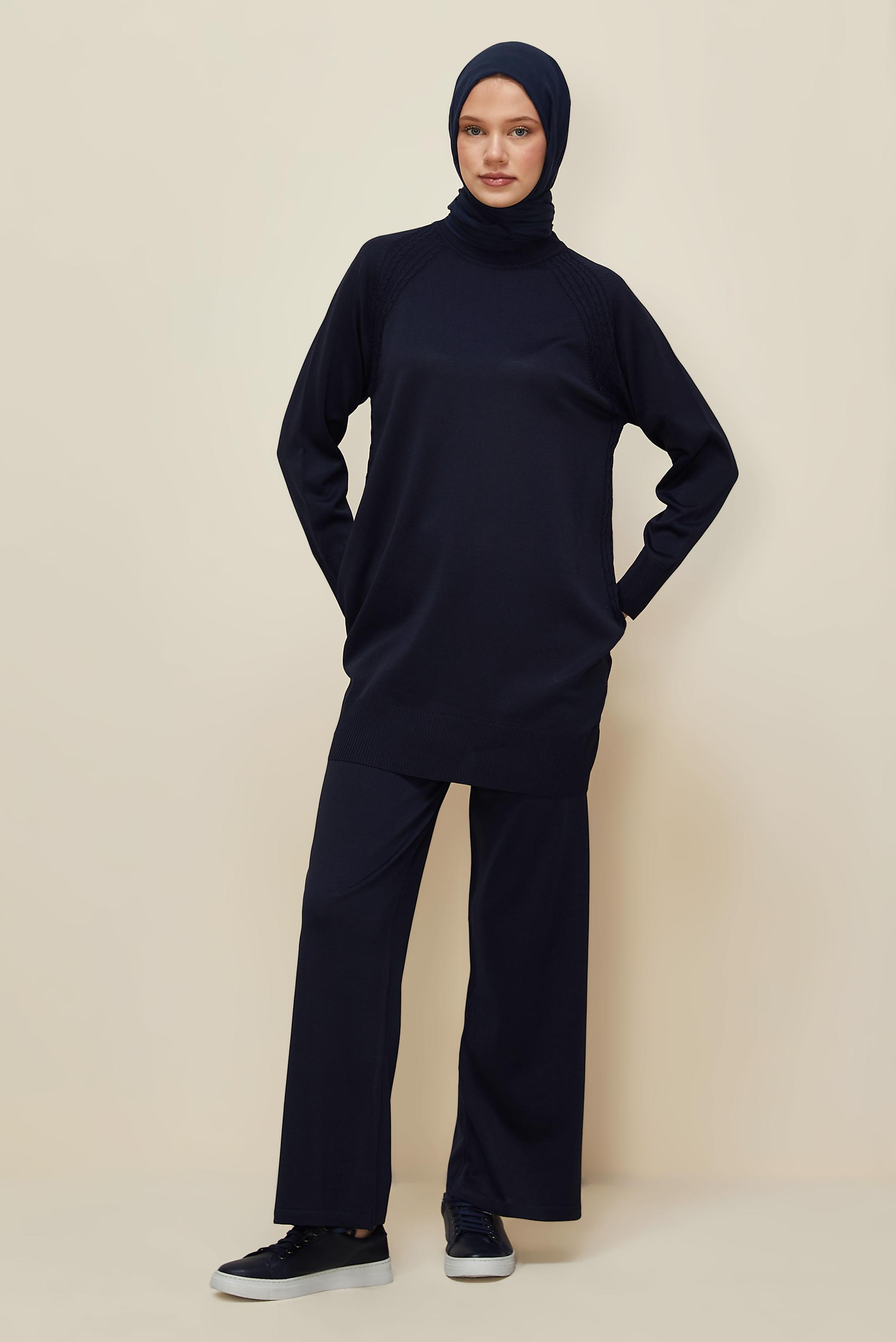 Tesettür giyim LACİVERT PANTOLONLU TRİKO TAKIM 45866