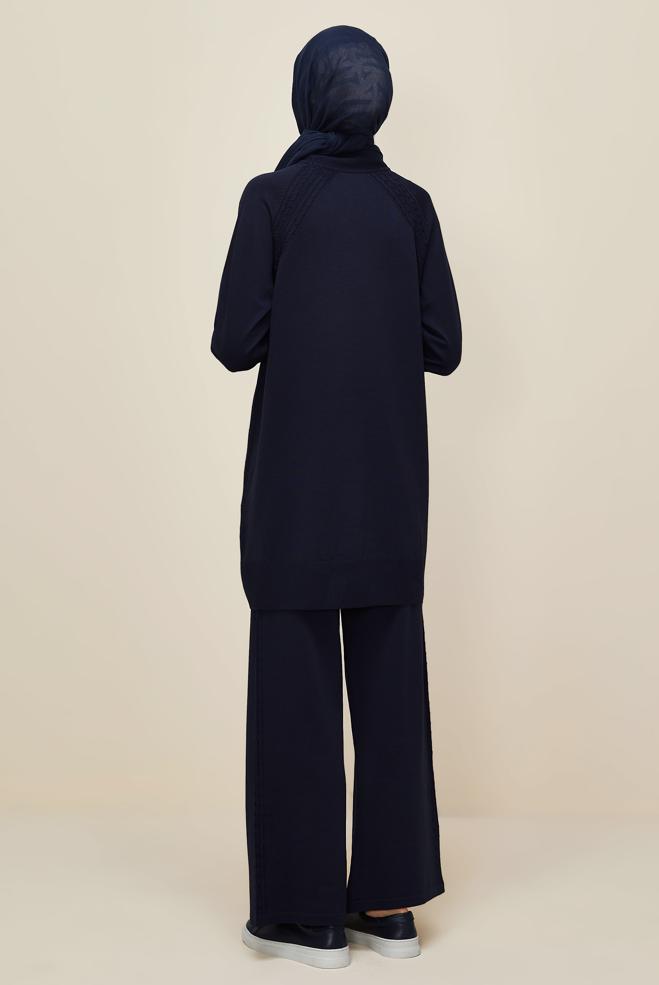 Vêtements hijab BLEU MARINE ENSEMBLE PANTALON EN MAILLE 45866 - ALVİNA
