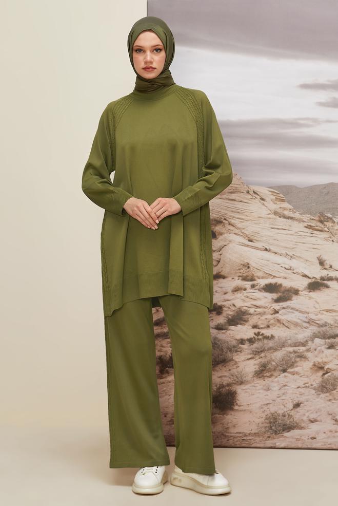 Tesettür giyim YEŞİL PANTOLONLU TRİKO TAKIM 45866 - ALVİNA