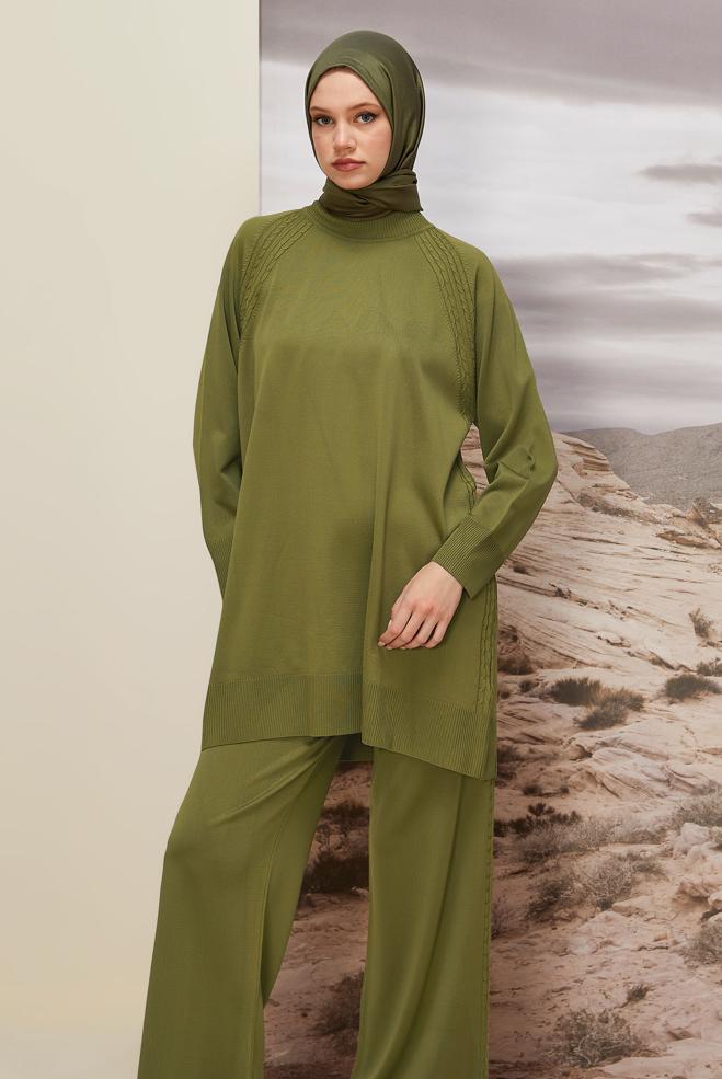 Tesettür giyim YEŞİL PANTOLONLU TRİKO TAKIM 45866 - ALVİNA