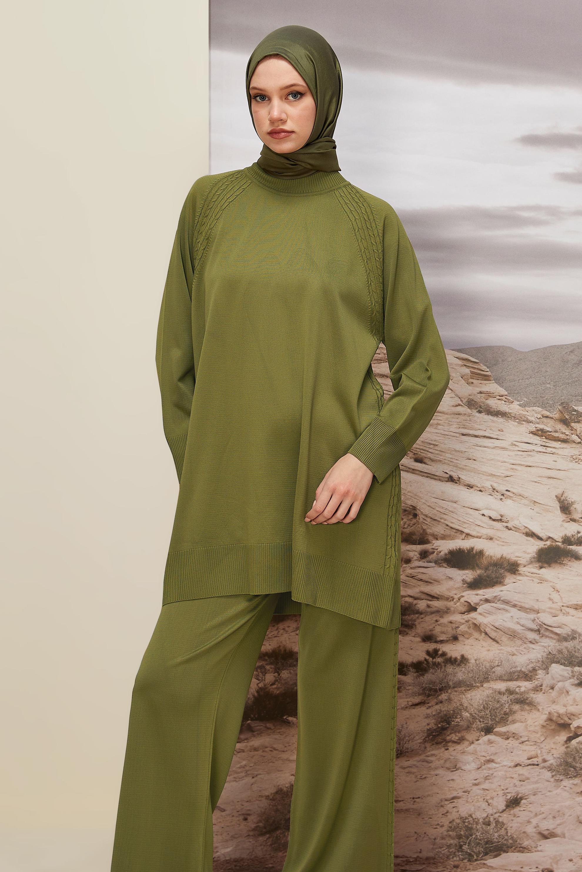 Tesettür giyim YEŞİL PANTOLONLU TRİKO TAKIM 45866