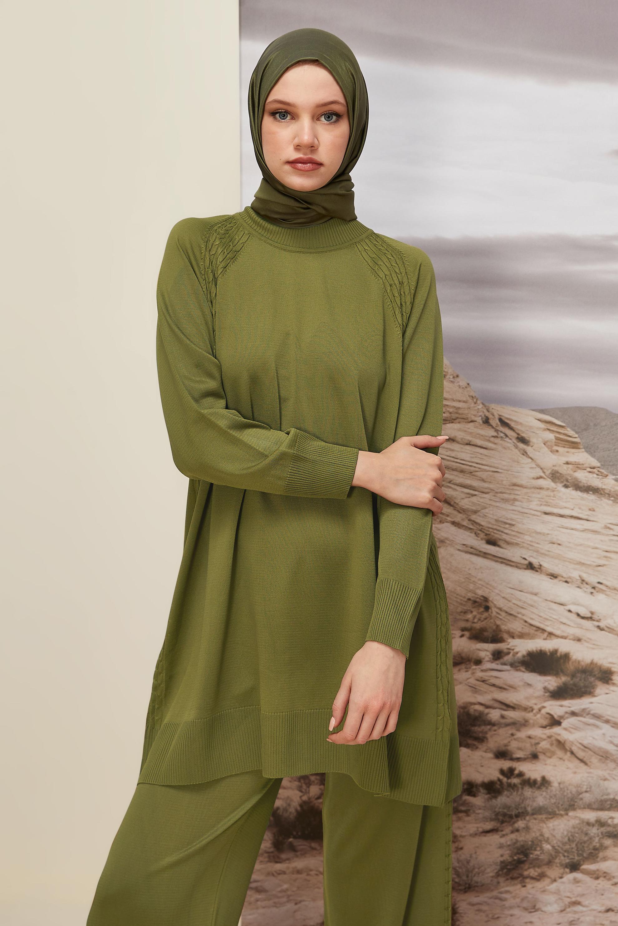 Tesettür giyim YEŞİL PANTOLONLU TRİKO TAKIM 45866