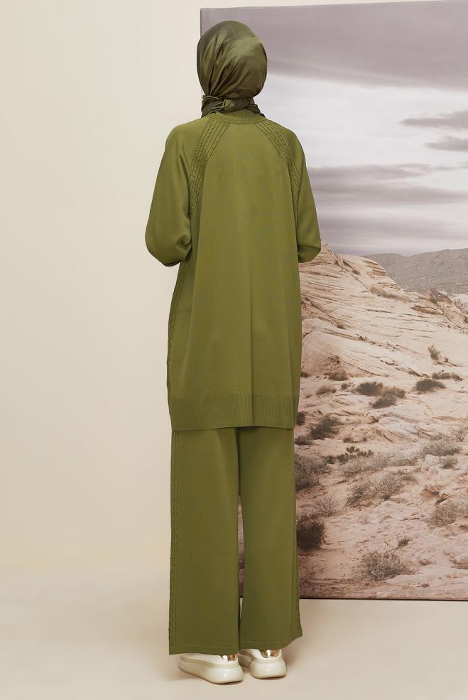 Tesettür giyim YEŞİL PANTOLONLU TRİKO TAKIM 45866 - ALVİNA