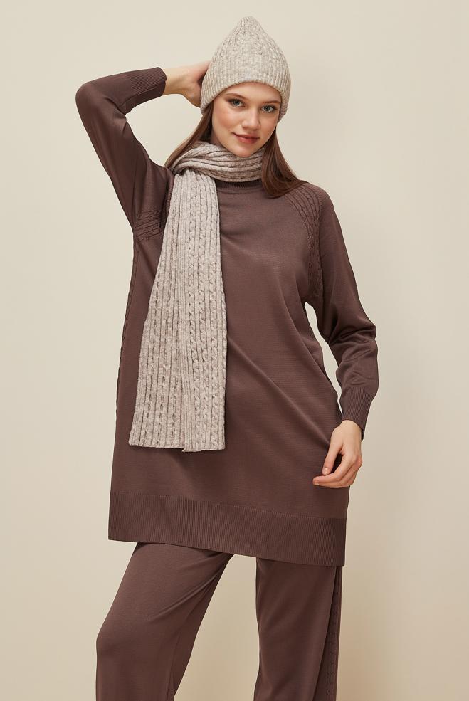 Vêtements hijab BRUN ENSEMBLE PANTALON EN MAILLE 45866 - ALVİNA