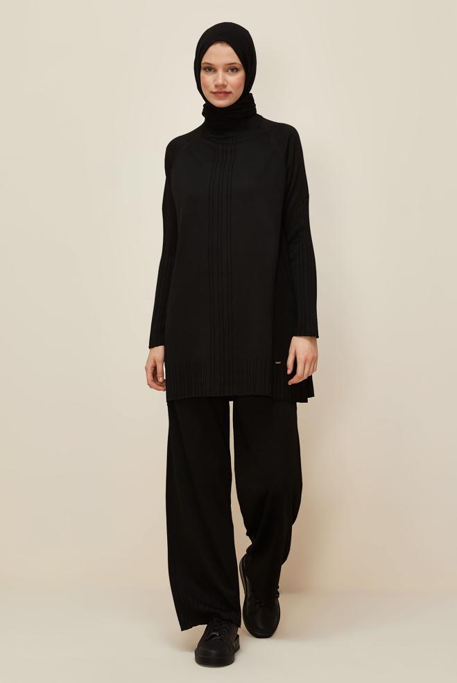 Vêtements hijab NOIR ENSEMBLE PANTALON EN TRICOT 45867 - ALVİNA