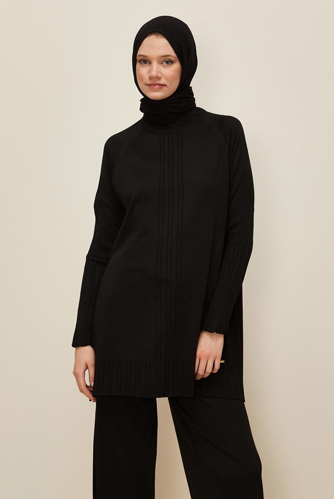 Vêtements hijab NOIR ENSEMBLE PANTALON EN TRICOT 45867 - ALVİNA