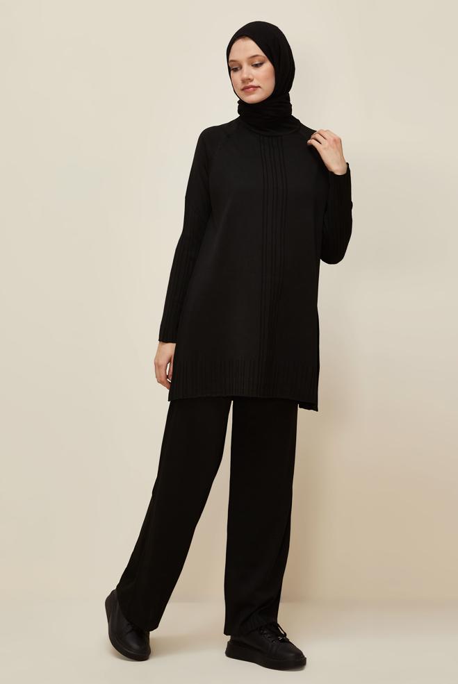 Vêtements hijab NOIR ENSEMBLE PANTALON EN TRICOT 45867 - ALVİNA