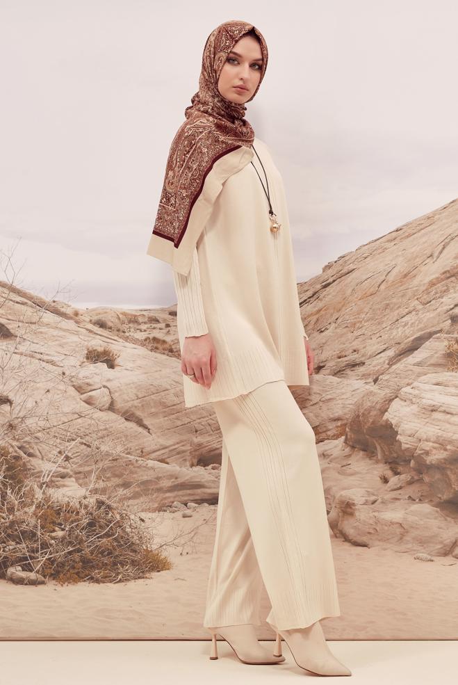 Vêtements hijab BEIGE ENSEMBLE PANTALON EN TRICOT 45867 - ALVİNA