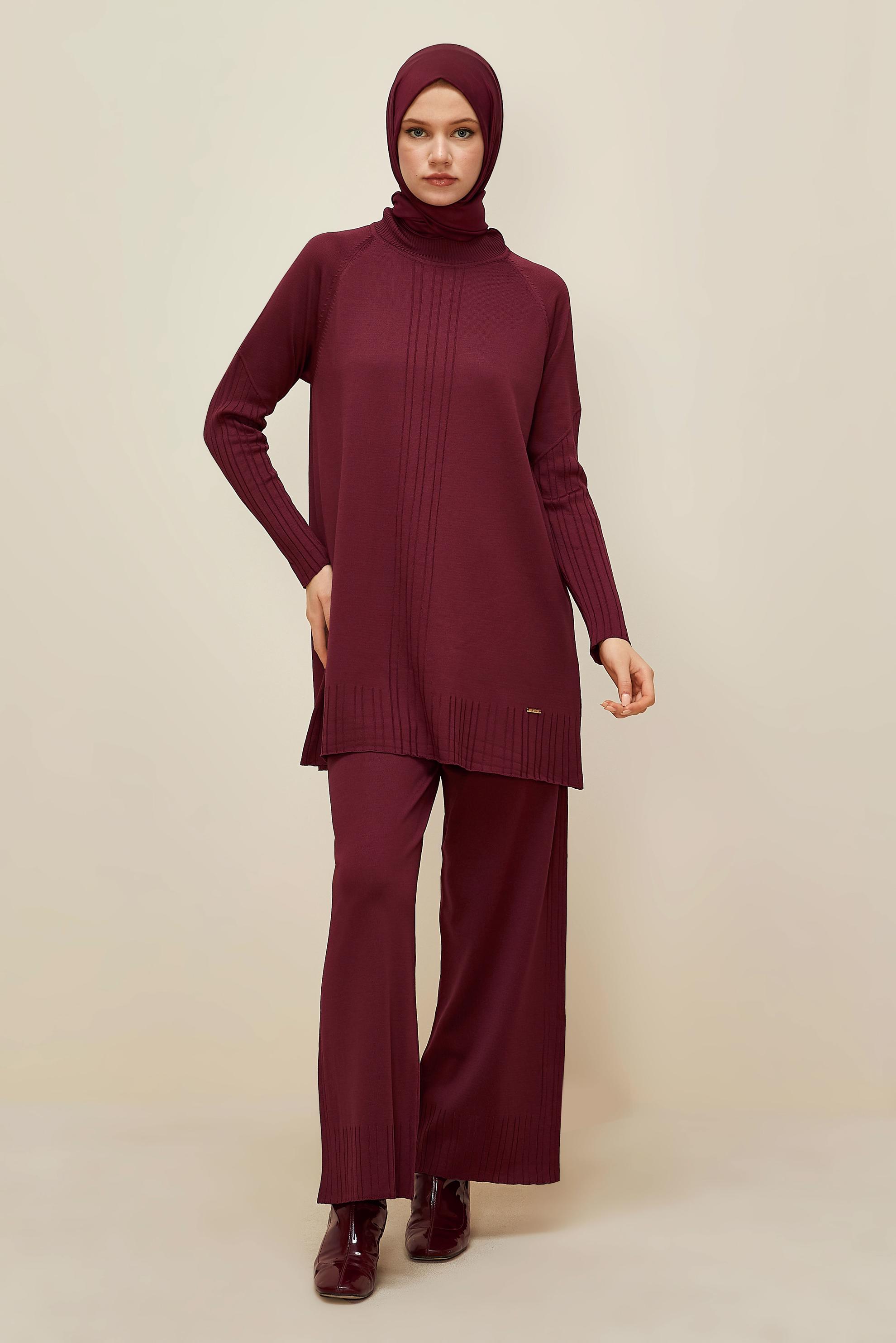 Hijab clothing CLARET RED KNITWEAR PANTSUIT 45867