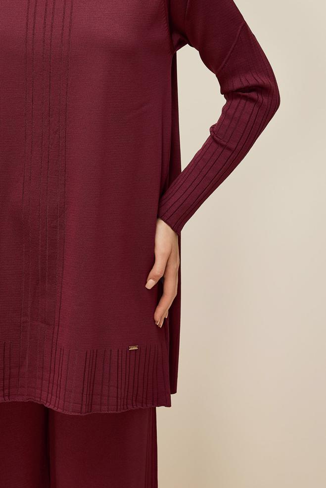 Vêtements hijab ROUGE BORDEAUX ENSEMBLE PANTALON EN TRICOT 45867 - ALVİNA