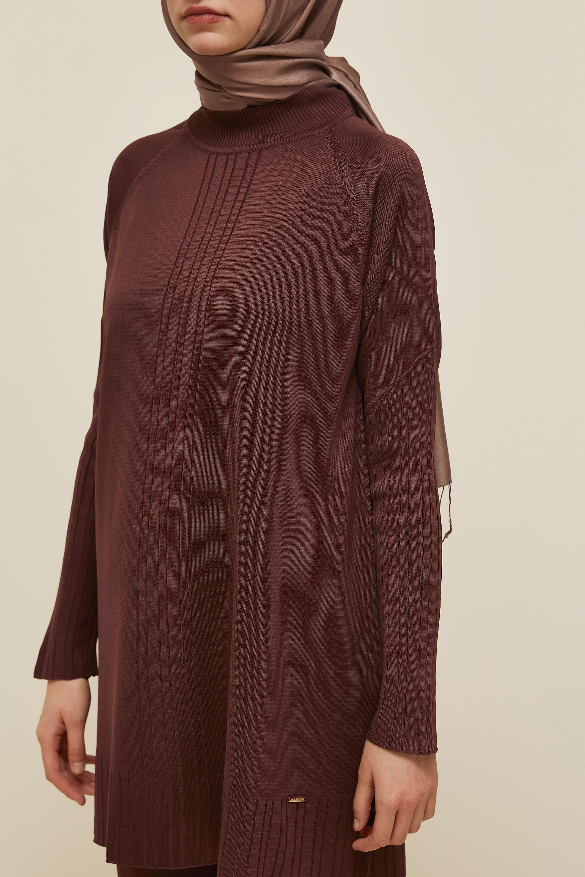 Tesettür giyim KAHVE PANTOLONLU TRİKO TAKIM 45867