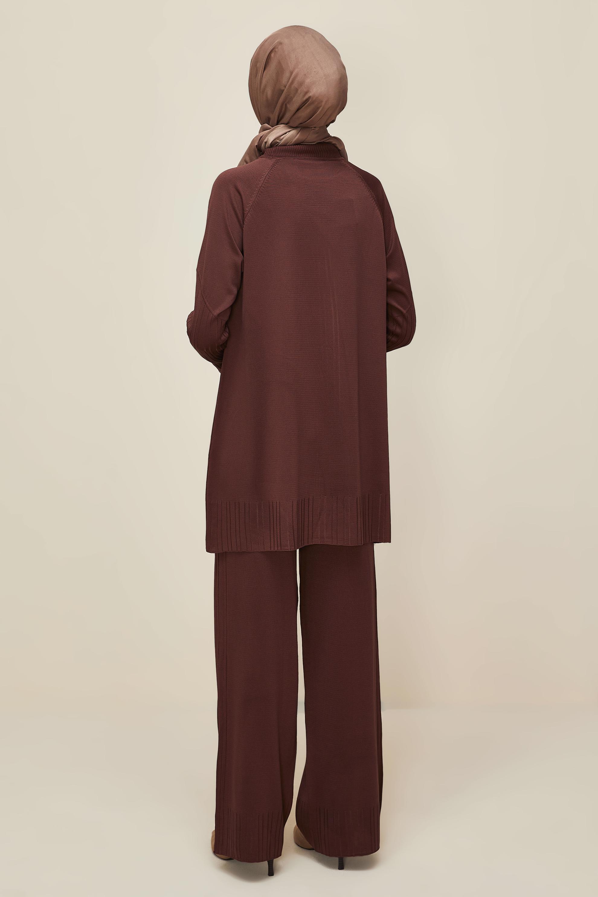 Tesettür giyim KAHVE PANTOLONLU TRİKO TAKIM 45867