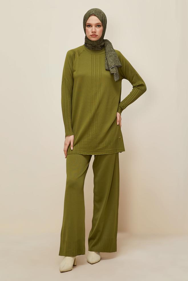 Vêtements hijab VERT ENSEMBLE PANTALON EN TRICOT 45867 - ALVİNA