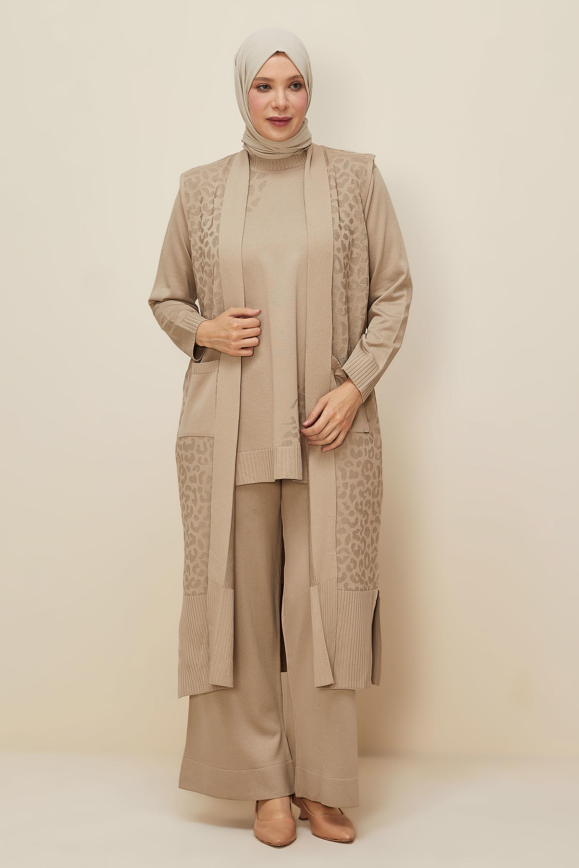 Vêtements hijab BEIGE ENSEMBLE PANTALON EN TRICOT TROIS PIÈCES 45869