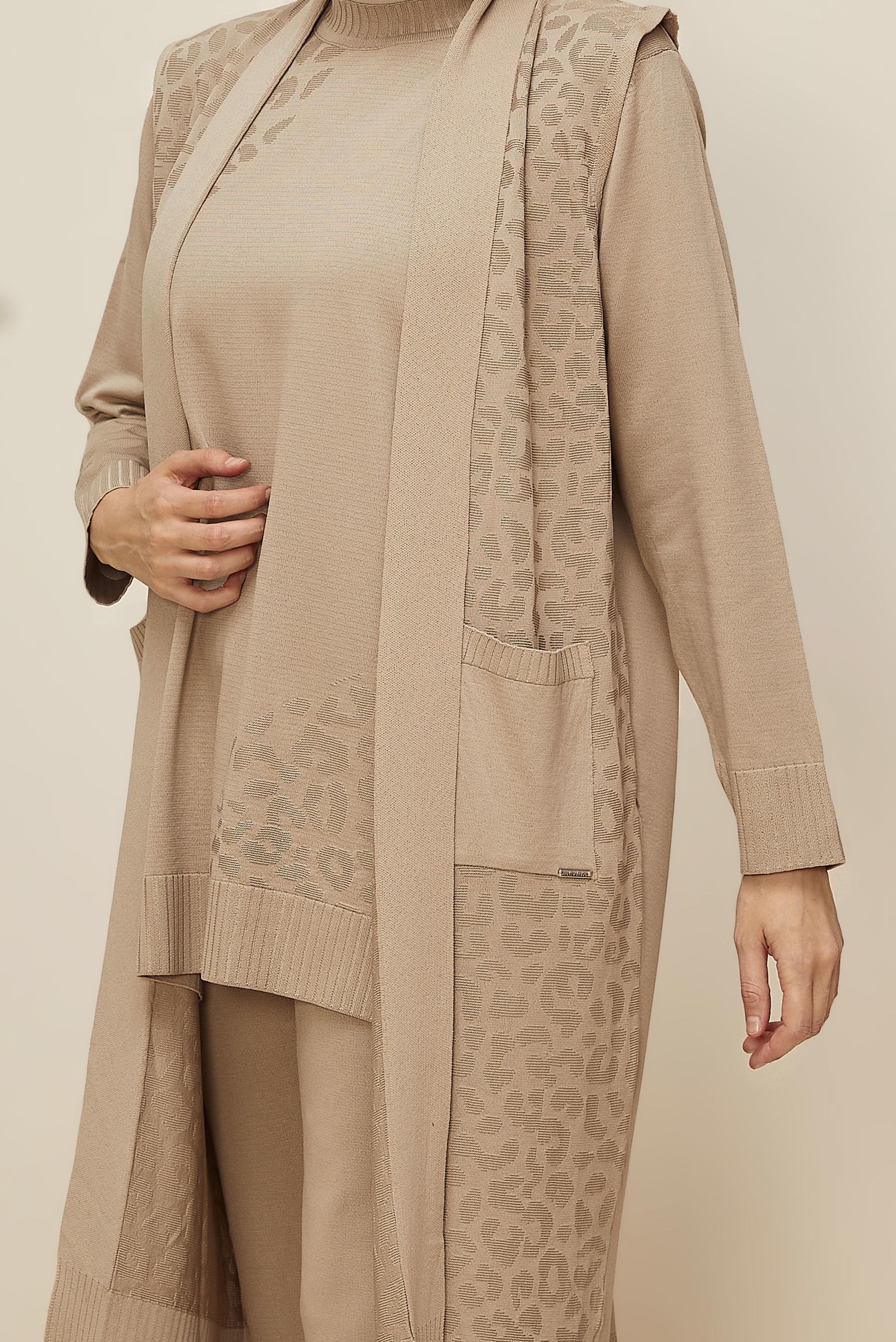 Vêtements hijab BEIGE ENSEMBLE PANTALON EN TRICOT TROIS PIÈCES 45869