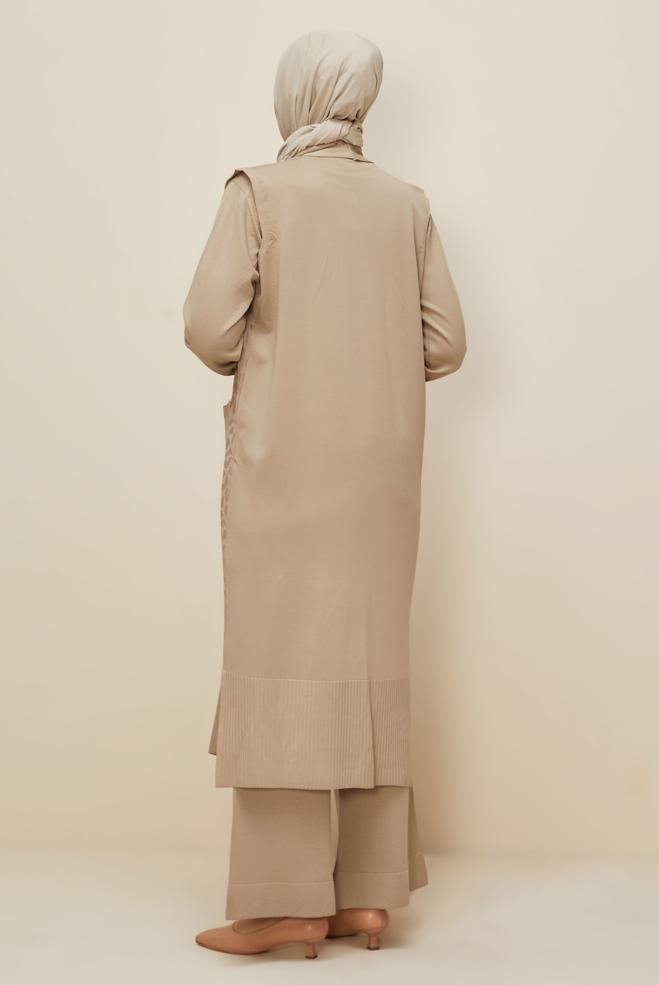 Vêtements hijab BEIGE ENSEMBLE PANTALON EN TRICOT TROIS PIÈCES 45869 - ALVİNA