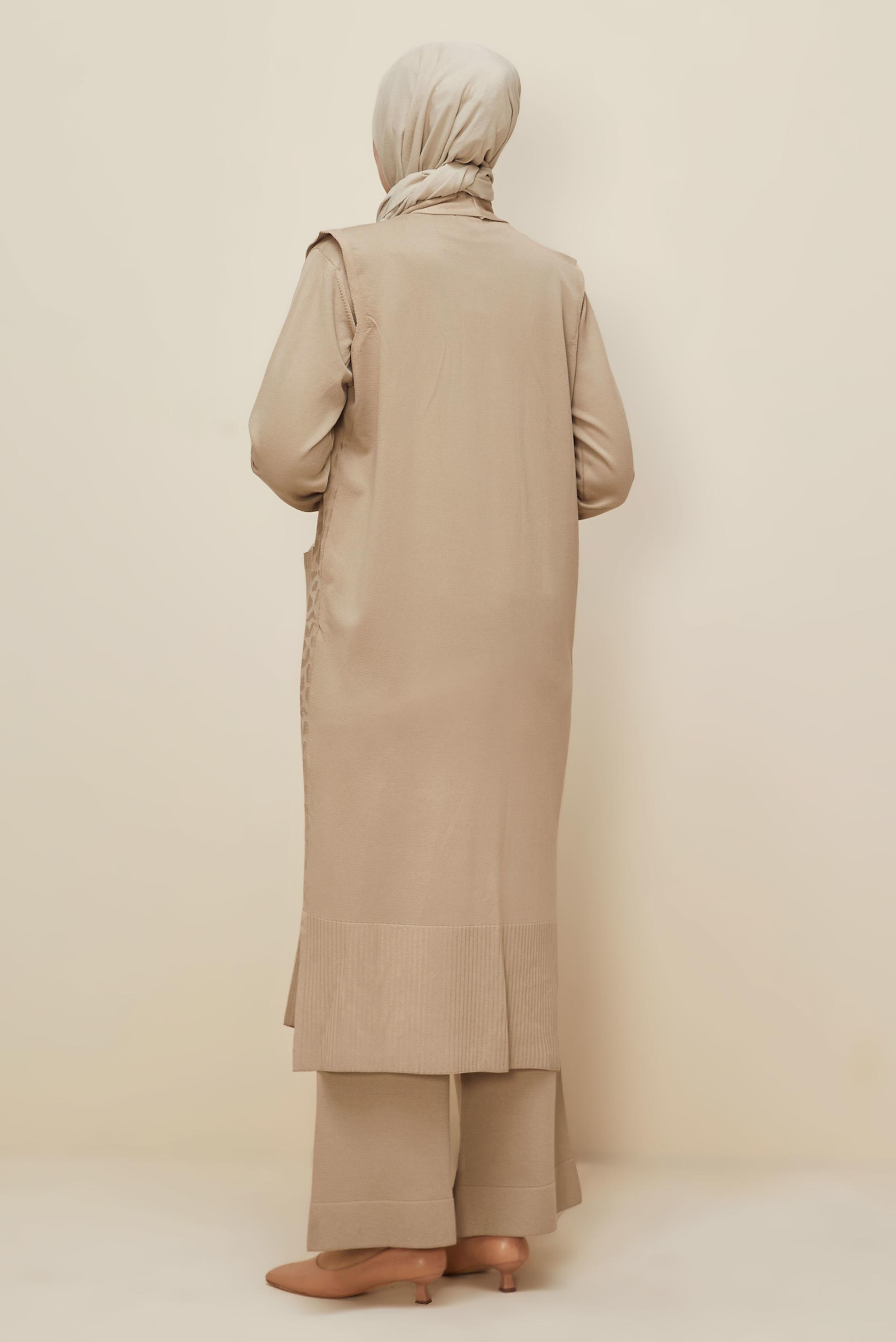 Vêtements hijab BEIGE ENSEMBLE PANTALON EN TRICOT TROIS PIÈCES 45869