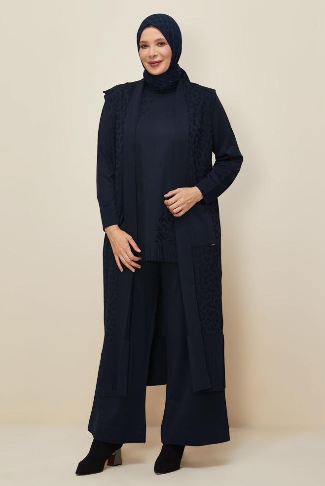 Vêtements hijab BLEU MARINE ENSEMBLE PANTALON EN TRICOT TROIS PIÈCES 45869 - ALVİNA