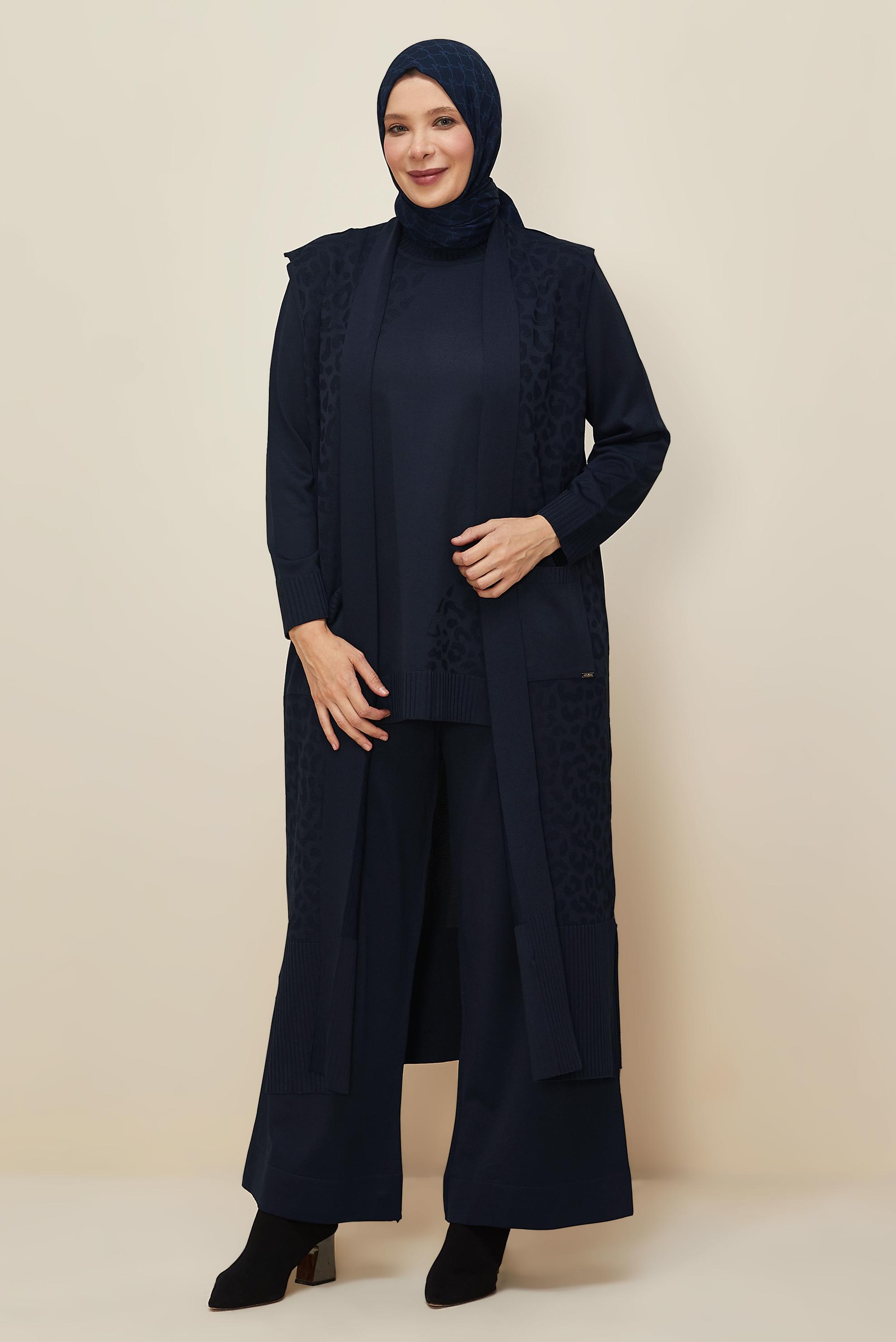 Vêtements hijab BLEU MARINE ENSEMBLE PANTALON EN TRICOT TROIS PIÈCES 45869