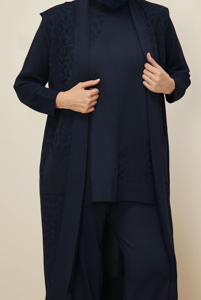 Vêtements hijab BLEU MARINE ENSEMBLE PANTALON EN TRICOT TROIS PIÈCES 45869 - ALVİNA