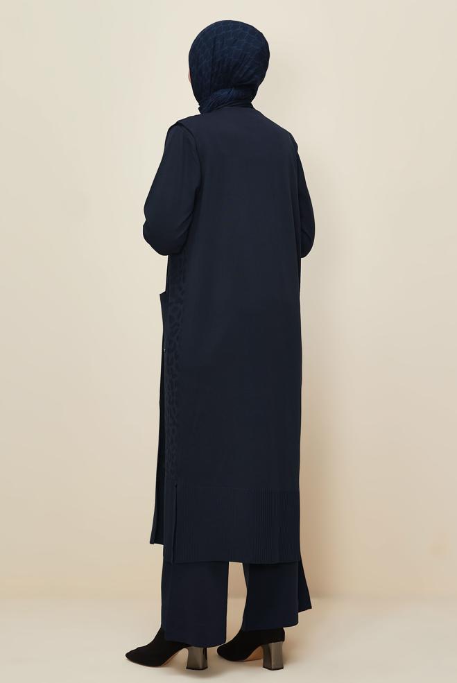 Vêtements hijab BLEU MARINE ENSEMBLE PANTALON EN TRICOT TROIS PIÈCES 45869 - ALVİNA