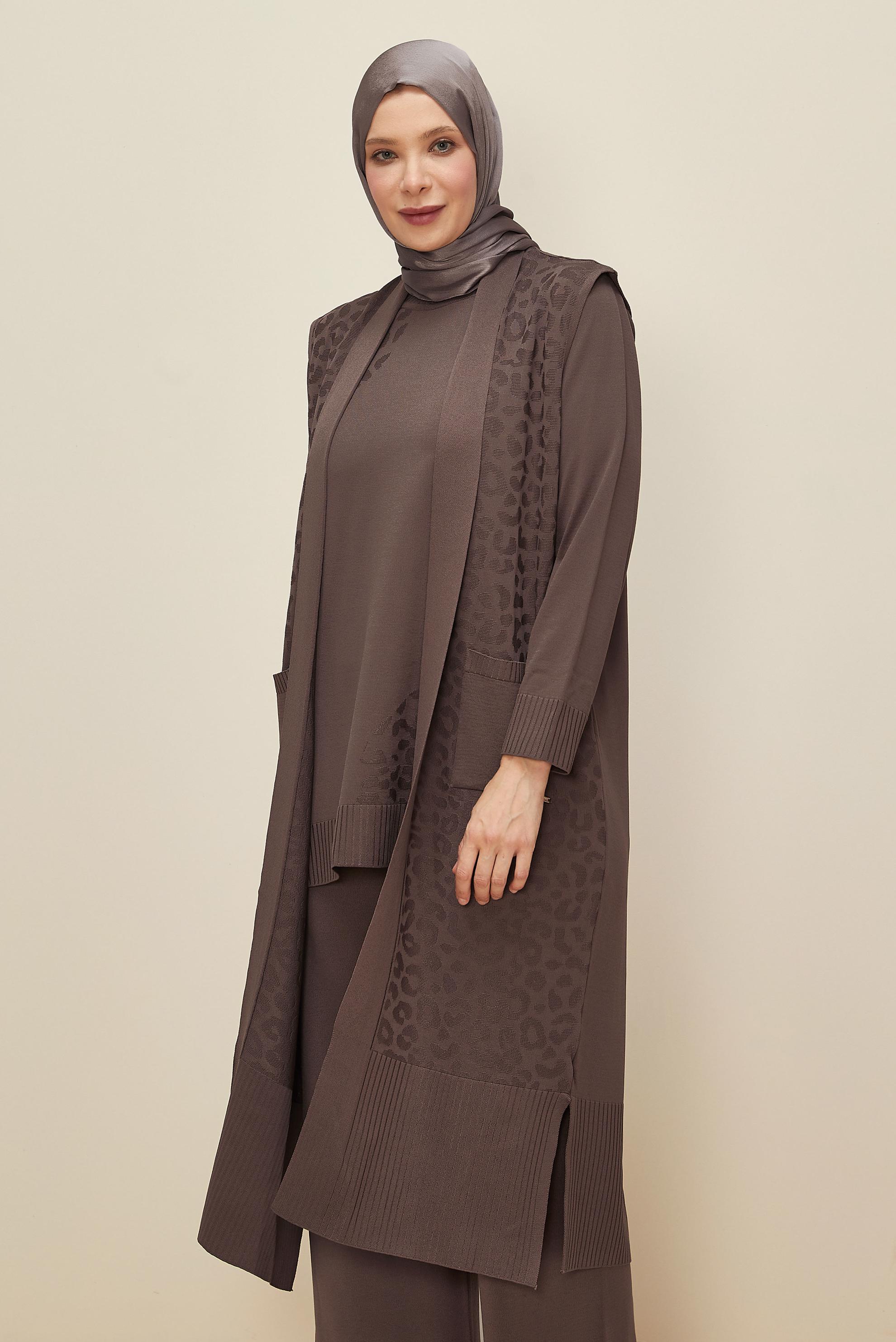 Vêtements hijab BRUN ENSEMBLE PANTALON EN TRICOT TROIS PIÈCES 45869