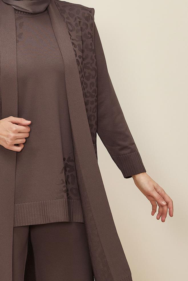 Vêtements hijab BRUN ENSEMBLE PANTALON EN TRICOT TROIS PIÈCES 45869 - ALVİNA